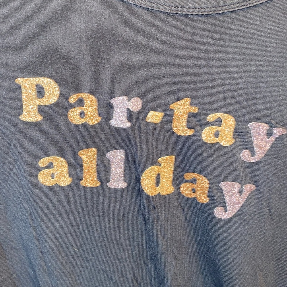 Gray glitter Graphic Tee with Colorful Text - Picture 2 of 3